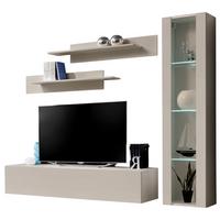 WOHNWAND Kaschmir 210 cm 4-teilig hängend, Anbauwand mit LED-Beleuchtung - Kaschmir, Glas/Holzwerkstoff (210/170/40cm) - Inn.Furn