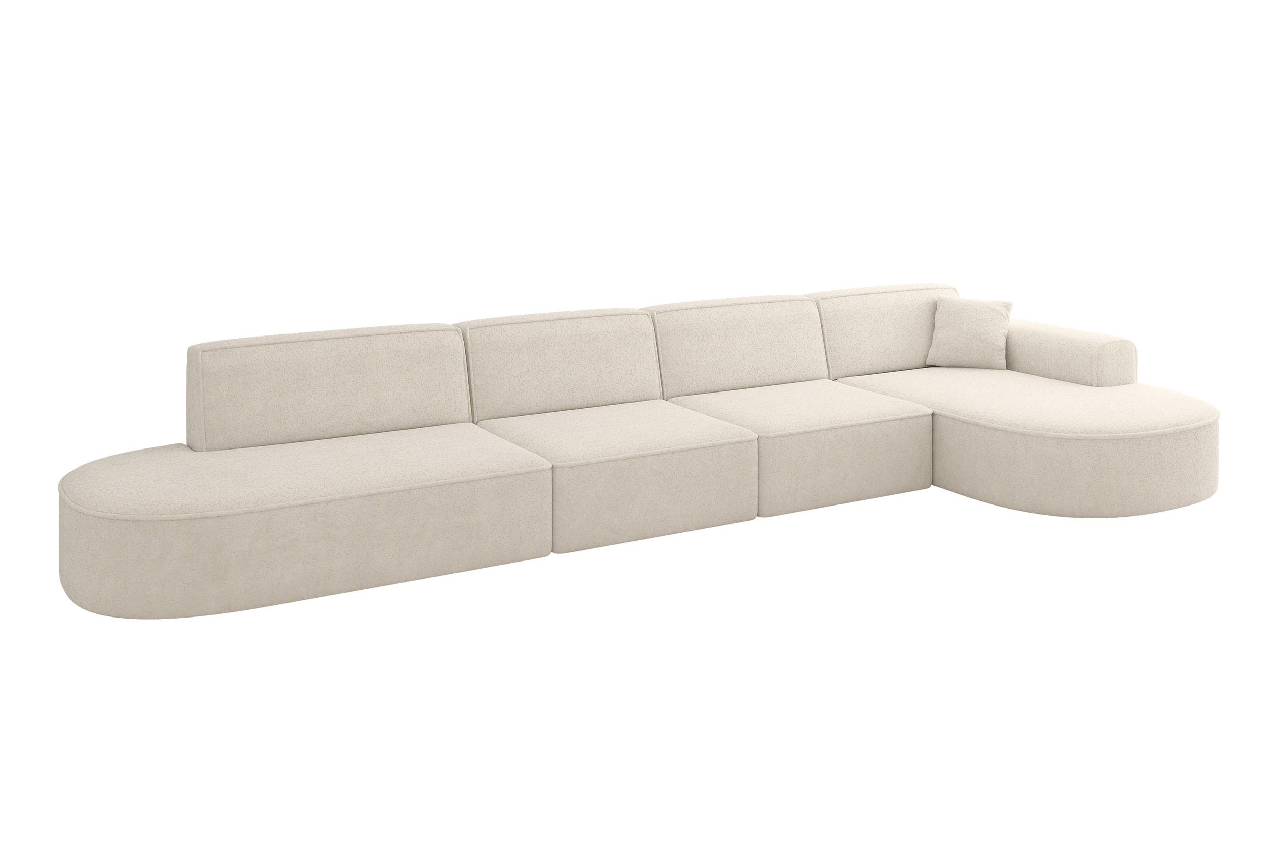 ECKSOFA Ottomane Rechts MARI-L3 - 413x171x79 cm Creme Tissu - Creme/Schwarz, Holzwerkstoff/Kunststoff (171/413cm) - ALTDECOR