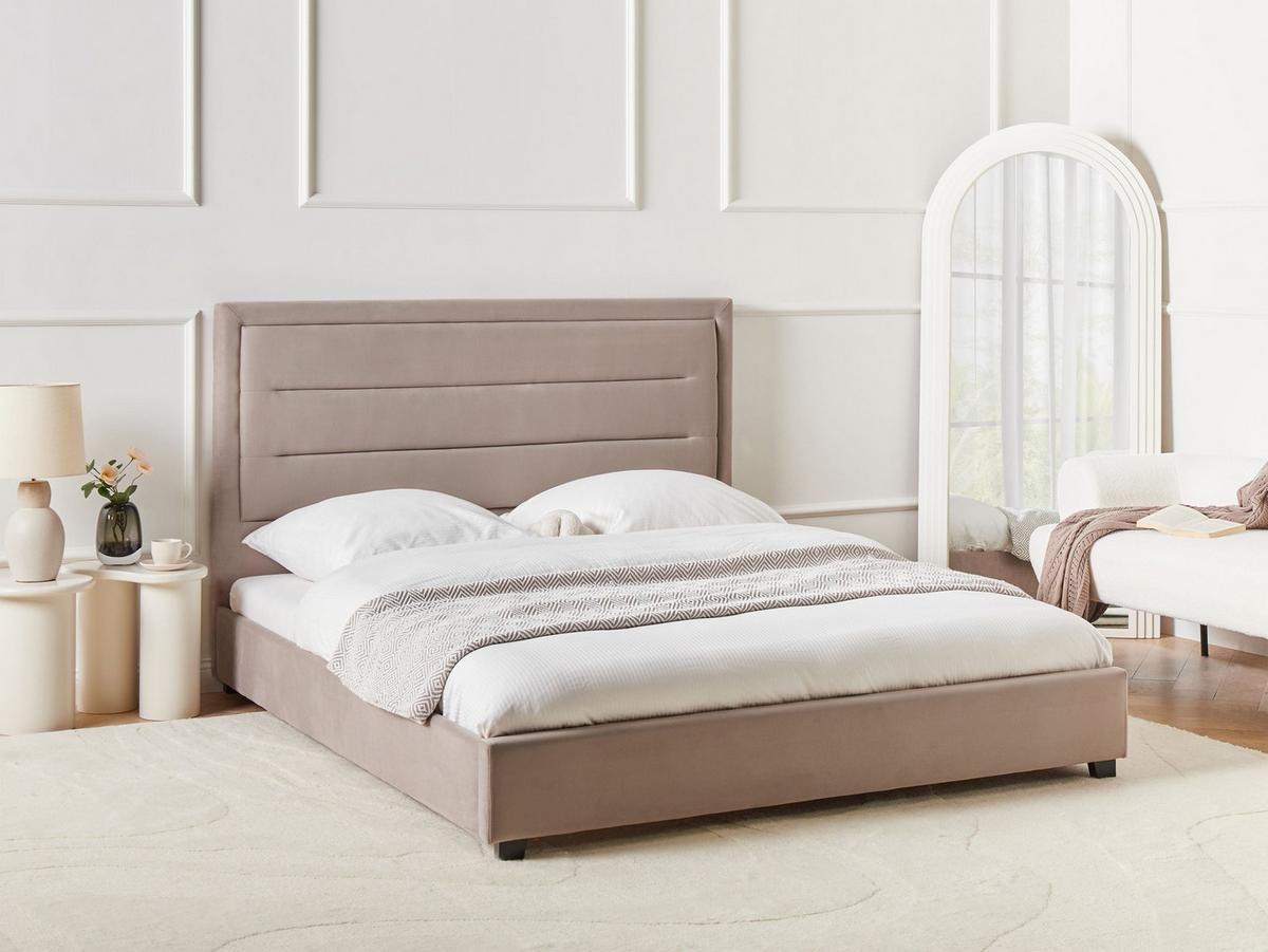 BETT mit Lattenrost 160/200 cm Taupe Rouen - Taupe/Schwarz, Textil (160/200cm) - Beliani