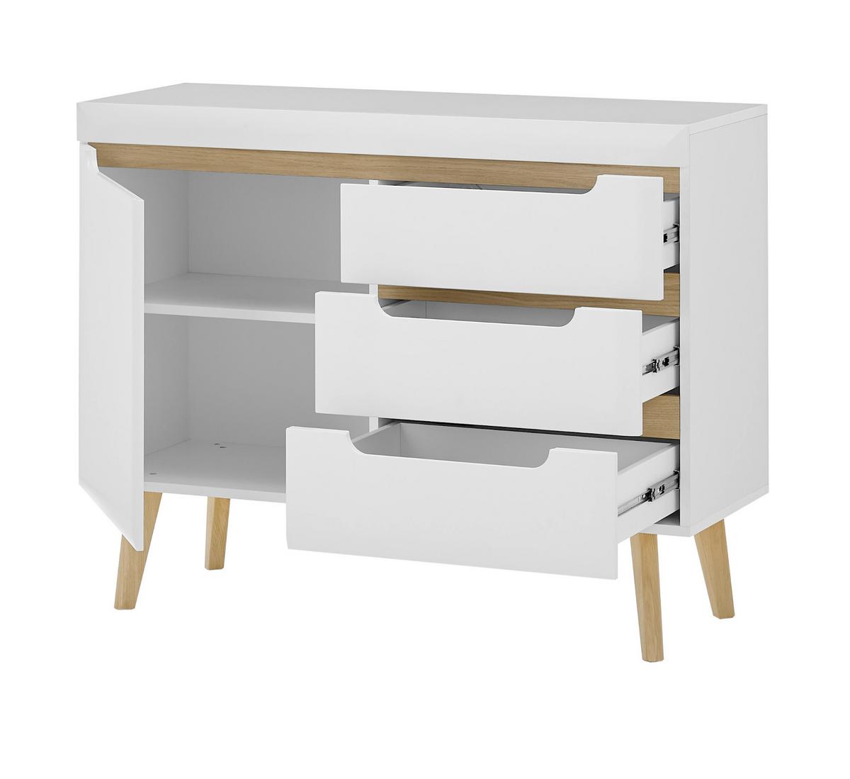 SIDEBOARD weiß, Eiche, skandinavisch 107 cm, Kommode mit Soft-Close-Funktion - Eichefarben/Weiß, Holz/Holzwerkstoff (107/83/40cm) - Furn.Design