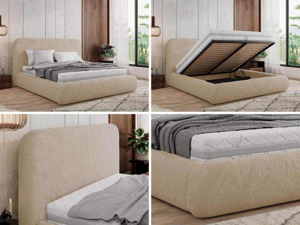POLSTERBETT BENEA CLASSIC 140/200 - Creme Plüsch - ohne Matratze - Creme, Textil (140/200cm) - MKS