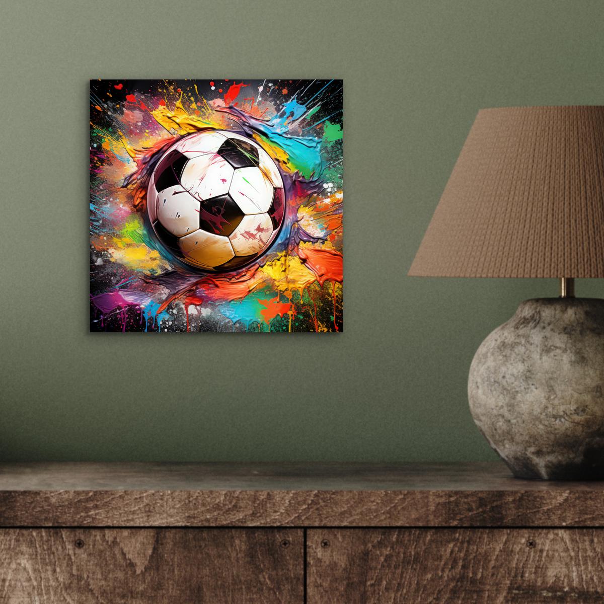 METALLBILD Fußball - Farbe - Farben - Schwarz - Weiß 20x20 cm - Weiß, Metall (20/20cm) - MuchoWow
