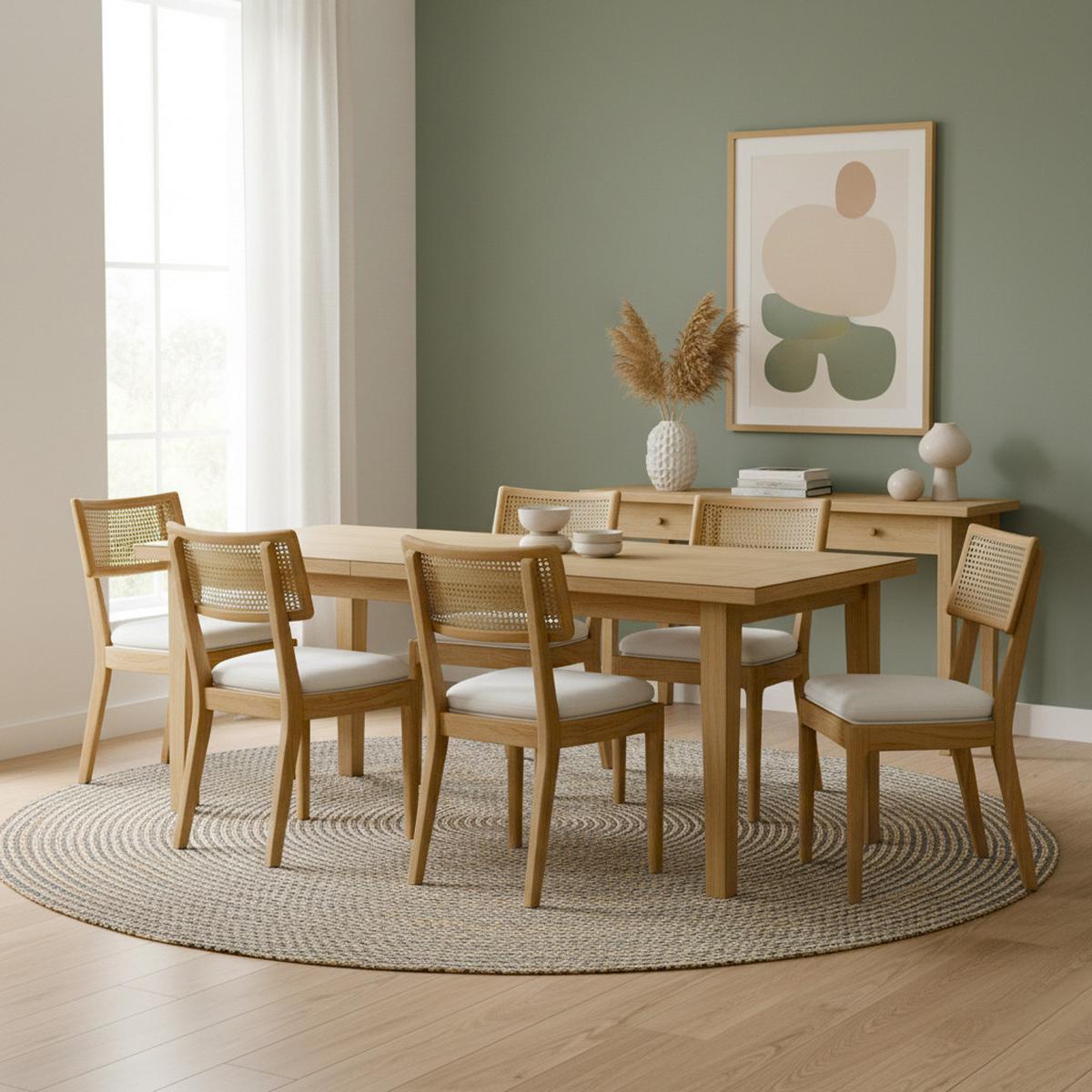 ESSZIMMERSTÜHLE 2er-Set aus Massivholz & Rattan Leinen-Polster in Naturfarben - Naturfarben, Holzwerkstoff (50/88/58cm) - Urban Meuble