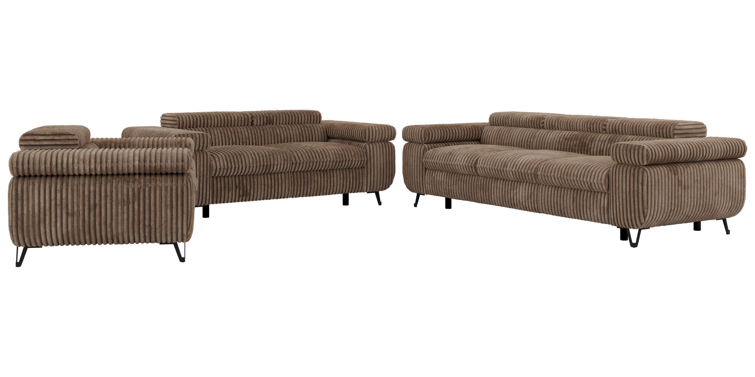 SITZGARNITUR PETER 1+2+3 - Braun Cord - Schwarz/Braun, Textil/Metall (262/76/99cm) - MKS