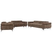 SITZGARNITUR PETER 1+2+3 - Braun Cord - Schwarz/Braun, Textil/Metall (262/76/99cm) - MKS