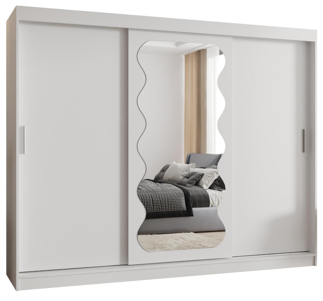SCHIEBETÜRENSCHRANK mit Spiegel SPOTI 200/250/62 3-türig - Silberfarben/Weiß, Holz (250/200/62cm) - MÖBEL KRYSPOL