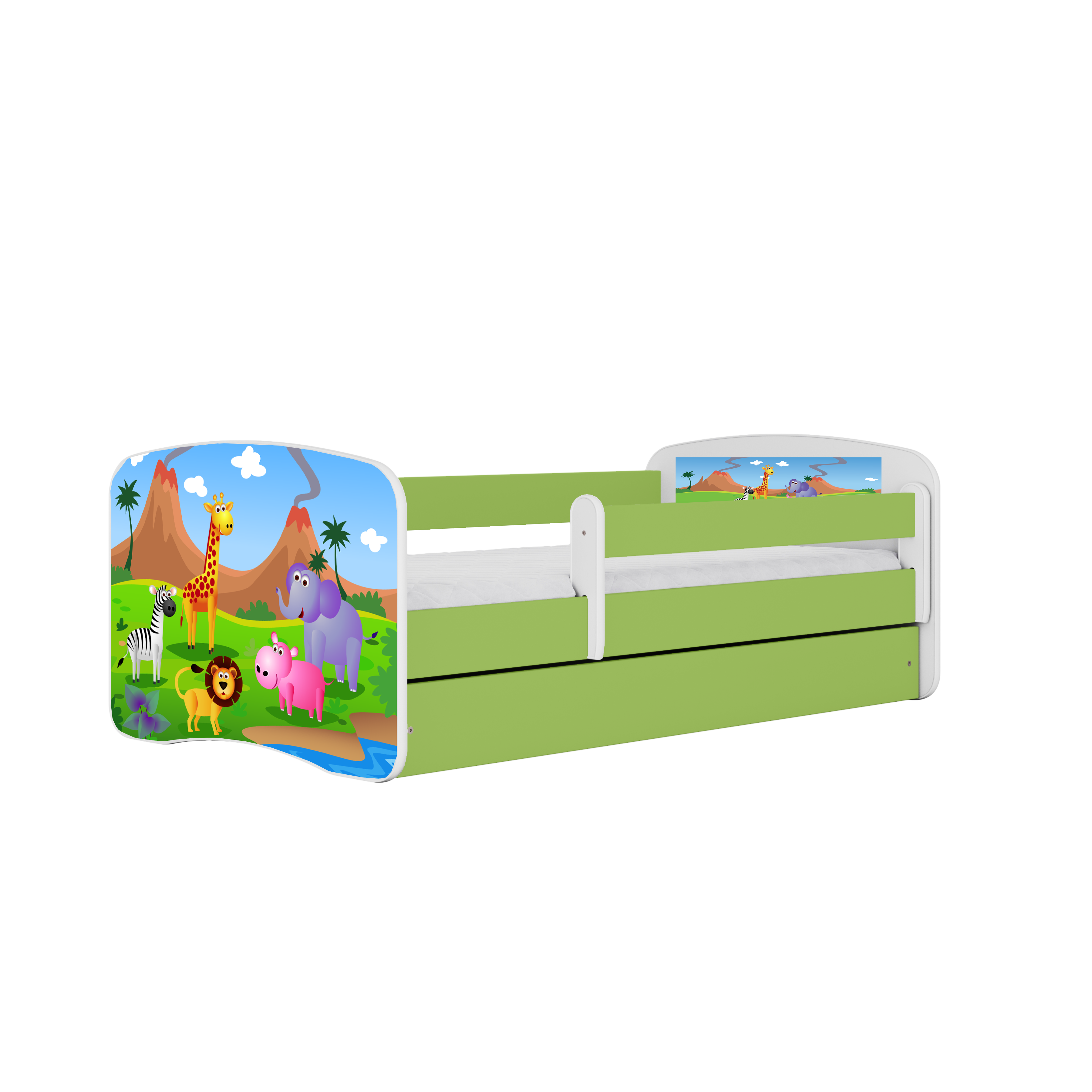 KINDERBETT Safari mit Schublade 160/80 90/61/164 - Grün, Holzwerkstoff (80/160cm) - RAUMHIRSCH FURNITURE