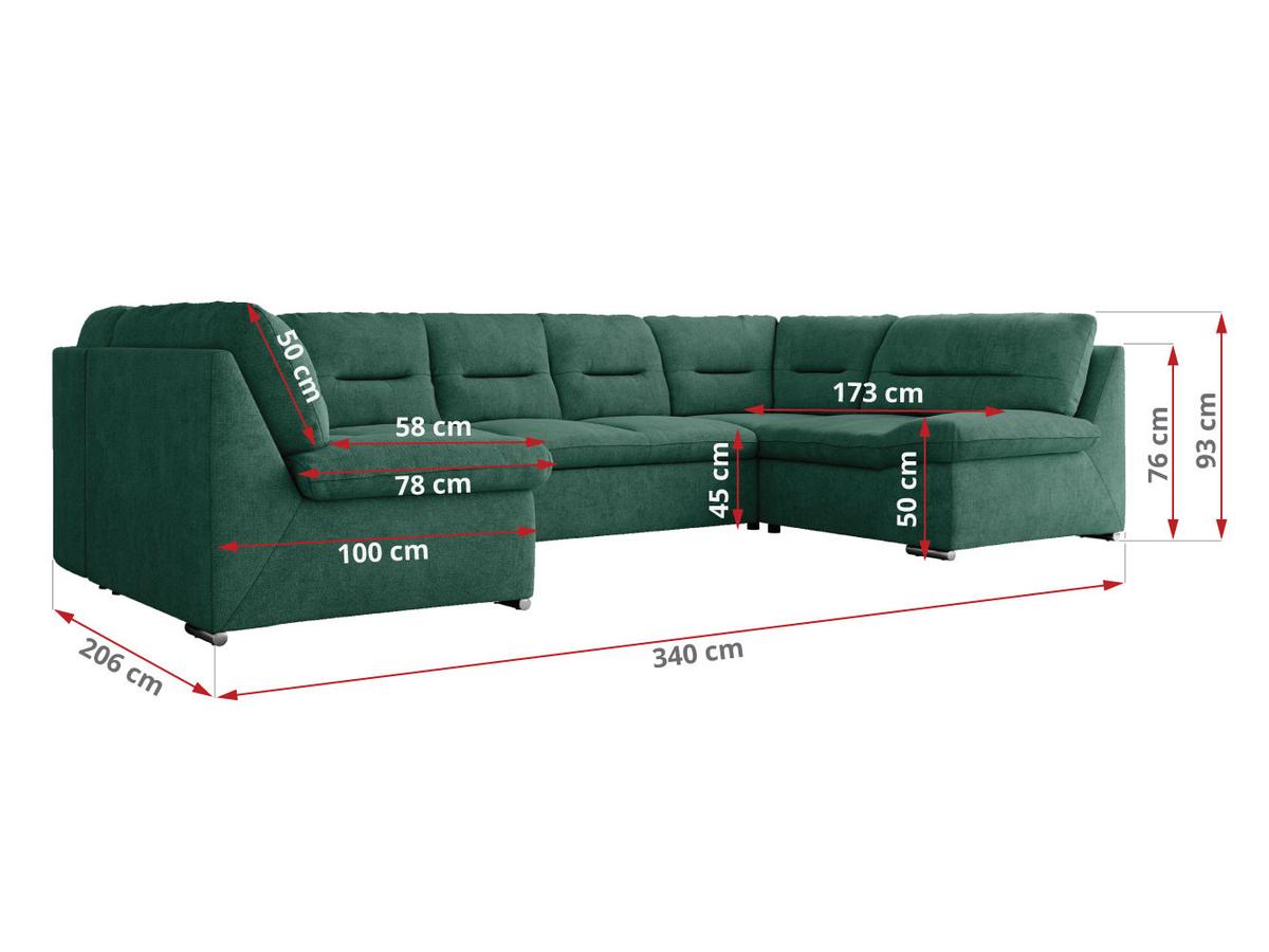 WOHNLANDSCHAFT COMODO U Grün Struktur - Silberfarben/Grün, Textil/Metall (340/93/206cm) - MKS