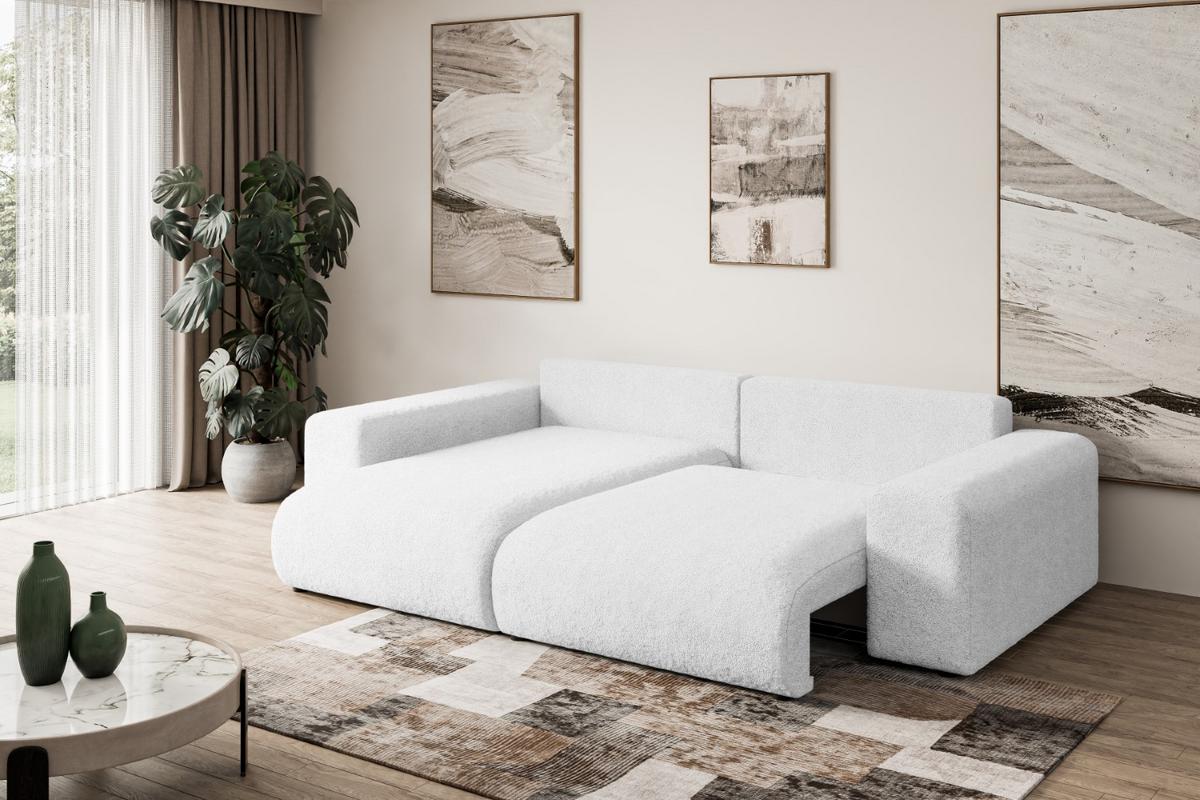 ECKSOFA Ottomane links ESKAR-L 266x176x72 Weiß Bouclé - Schwarz/Weiß, Holzwerkstoff/Kunststoff (266/176cm) - ALTDECOR