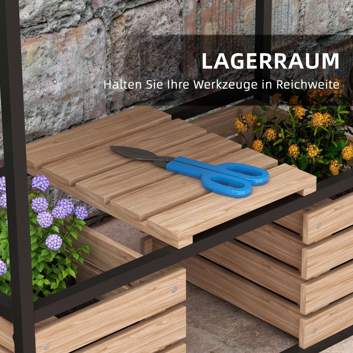 HOCHBEET aus Holz, 2-Stufiger Blumenkasten mit Ablage, für Garten, Balkon, Hellbraun - Braun, Metall (39/100/83cm) - Outsunny