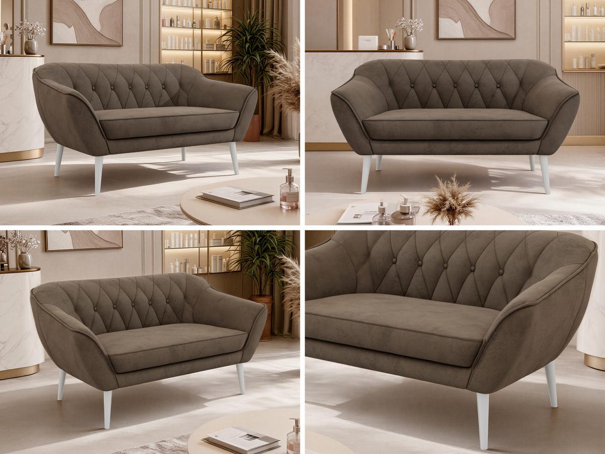 2-SITZER-SOFA PIRS - Braun Velvet - Weiße Beine - Dunkelbraun/Braun, Holzwerkstoff/Textil (140/75/74cm) - MKS