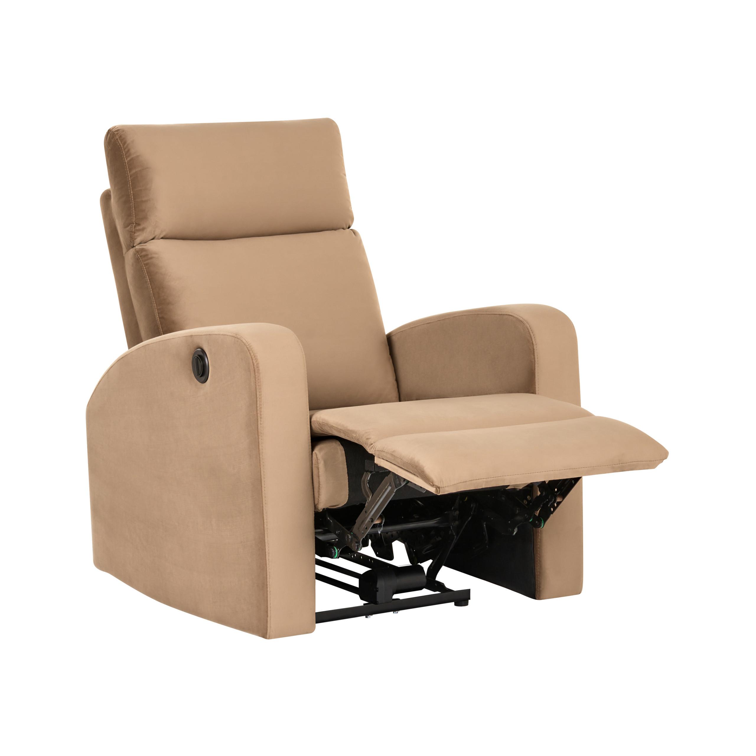 ELEKTRISCHER Fernsehsessel Samtstoff Hellbraun Verdal - Hellbraun/Braun, Textil (78/100/73cm) - Beliani
