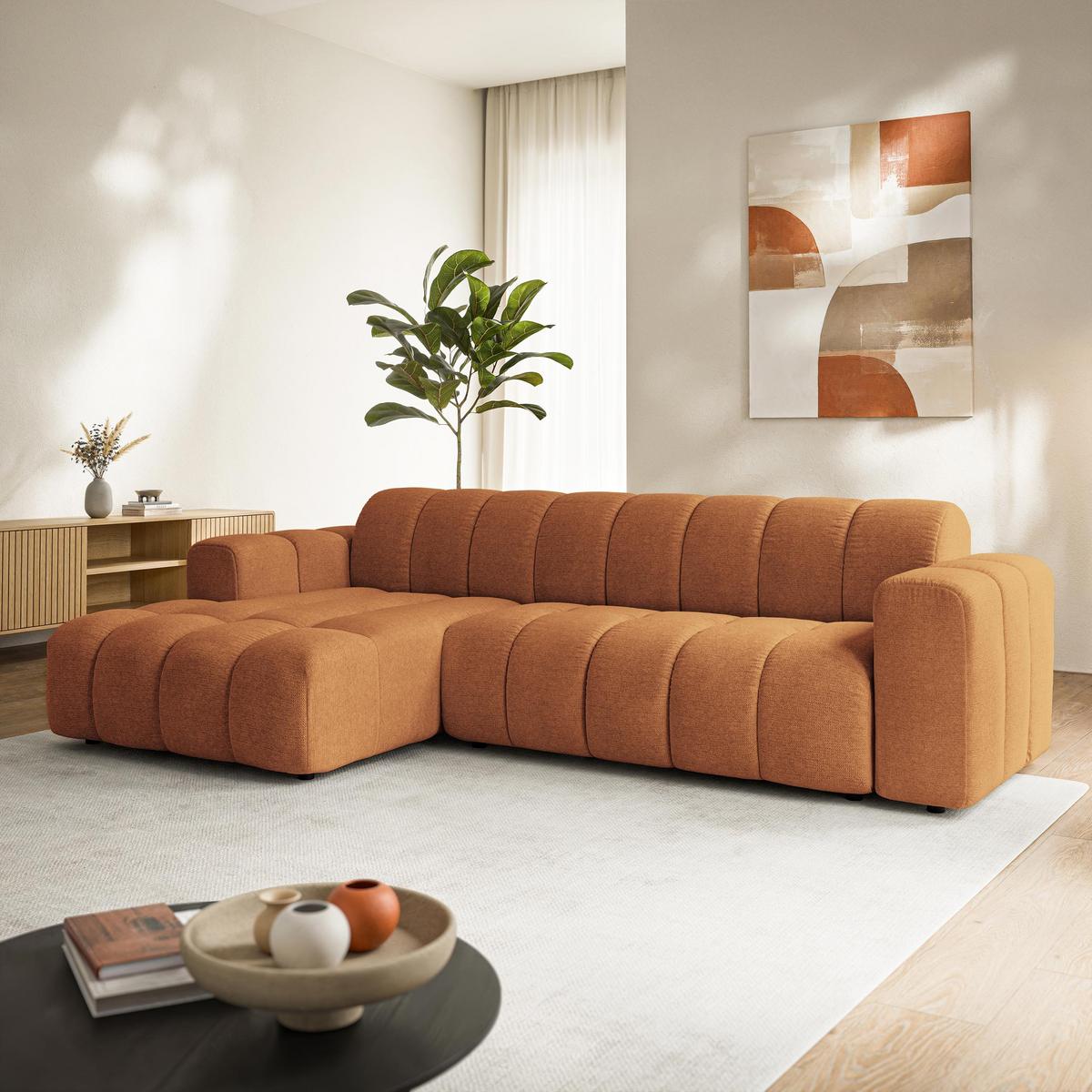 ECKSOFA SETIA Orange Strukturstoff mit Schlaffunktion - Orange, Holz (304/165cm) - MASSENO