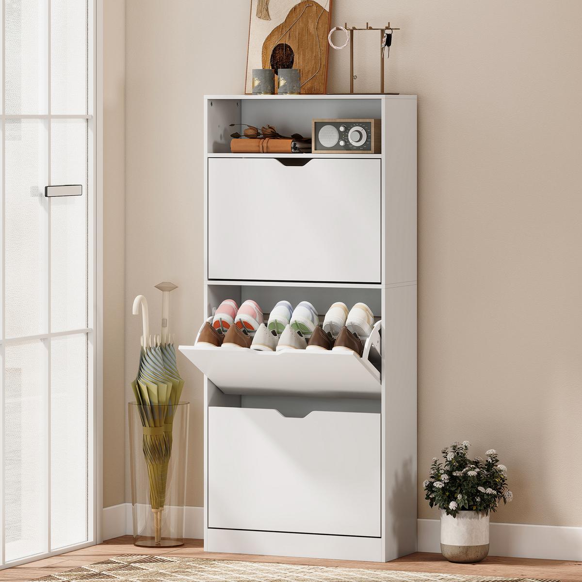 SCHUHSCHRANK aus MDF 60/26/140 cm Weiß - Weiß, Holzwerkstoff (26/140/60cm) - HOMCOM