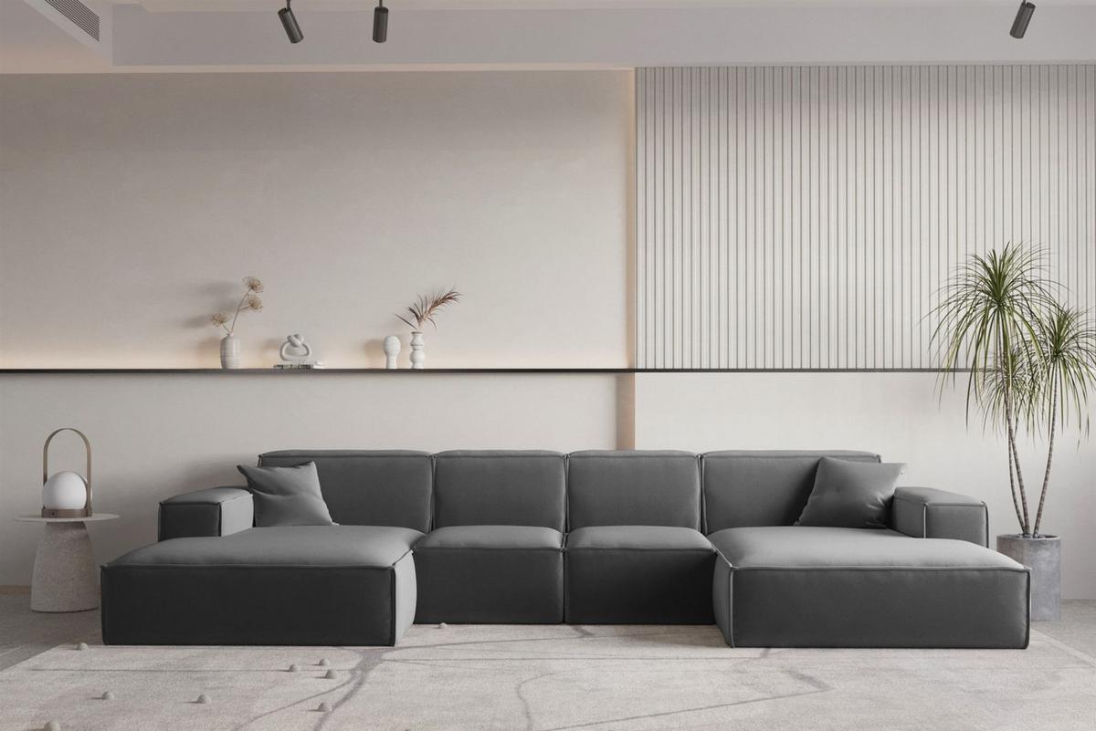 WOHNLANDSCHAFT Celes Premium Xs Opera - Dunkelgrau, Holzwerkstoff/Textil (342/73/165cm) - Fun Möbel
