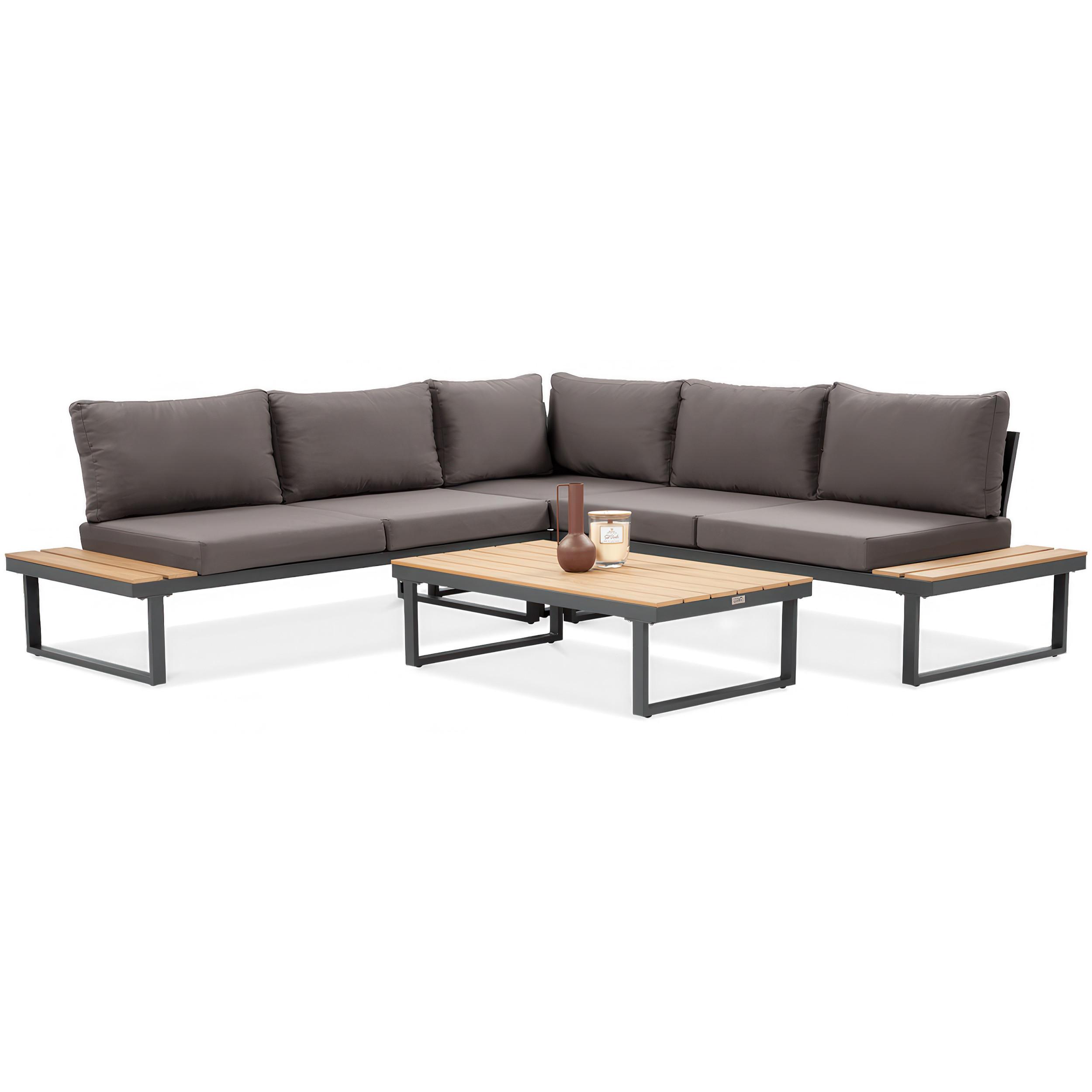GARTENSET Madison mit Ecksofa und Kaffeetisch, Modulares Set, Metallbeine, Dunkelgrau - Dunkelgrau, Metall - Beautysofa
