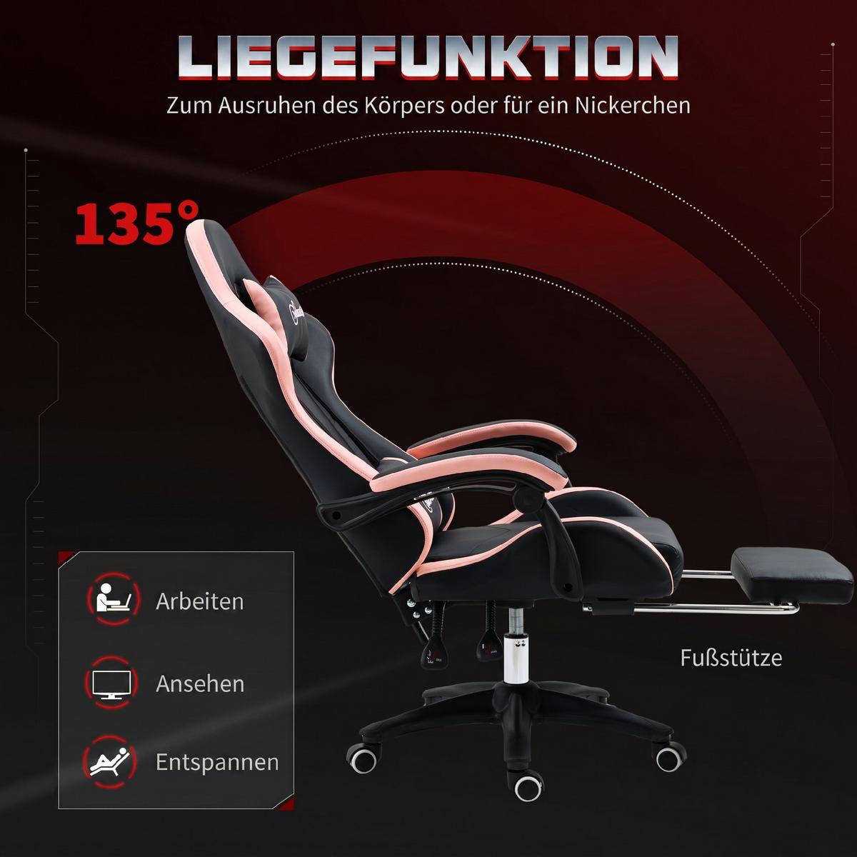 GAMING-CHAIR Kunstleder Schaumstoff Nylon Stahl Schwarz Blau - Schwarz, Kunststoff (65/129/65cm) - Vinsetto