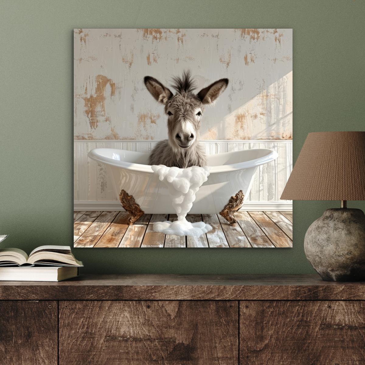 METALLBILD Esel - Tiere - Badewanne - Schaumstoff 50x50 cm - Weiß, Metall (50/50cm) - MuchoWow