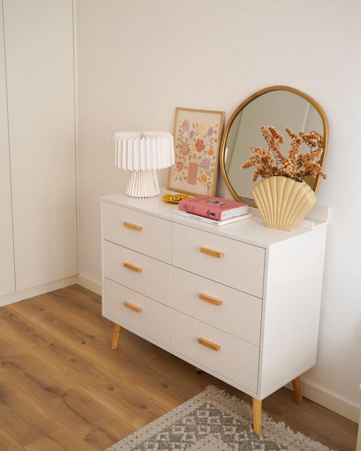 KOMMODE mit 6 Schubladen Weiß Newark - Weiß, Holzwerkstoff (100/80/39cm) - Beliani