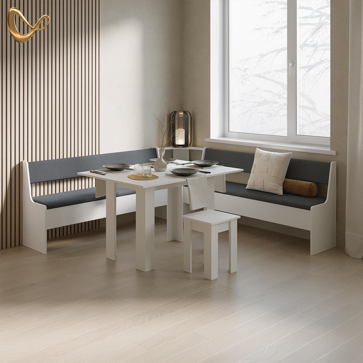 ESSZIMMER-ECKBANK Tiberio Weiß 41.5 x 166.6 cm - Weiß, Holzwerkstoff (41.5/166.6cm) - Livinity®