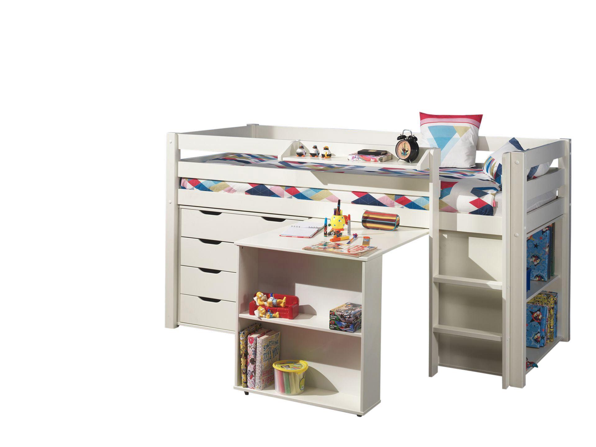 HOCHBETT Karolina 210x114x106 Massivholz+MDF Weiß Kommode Regal - Weiß, Holz (90/200cm) - 58aufmkessel