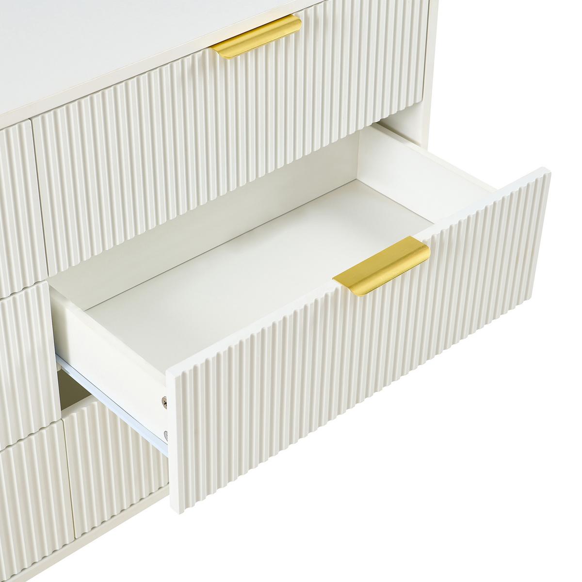 SIDEBOARD weiß gold 6 schubladen 120cm modern - Weiß, Holzwerkstoff (120/72/40cm) - Urban Meuble
