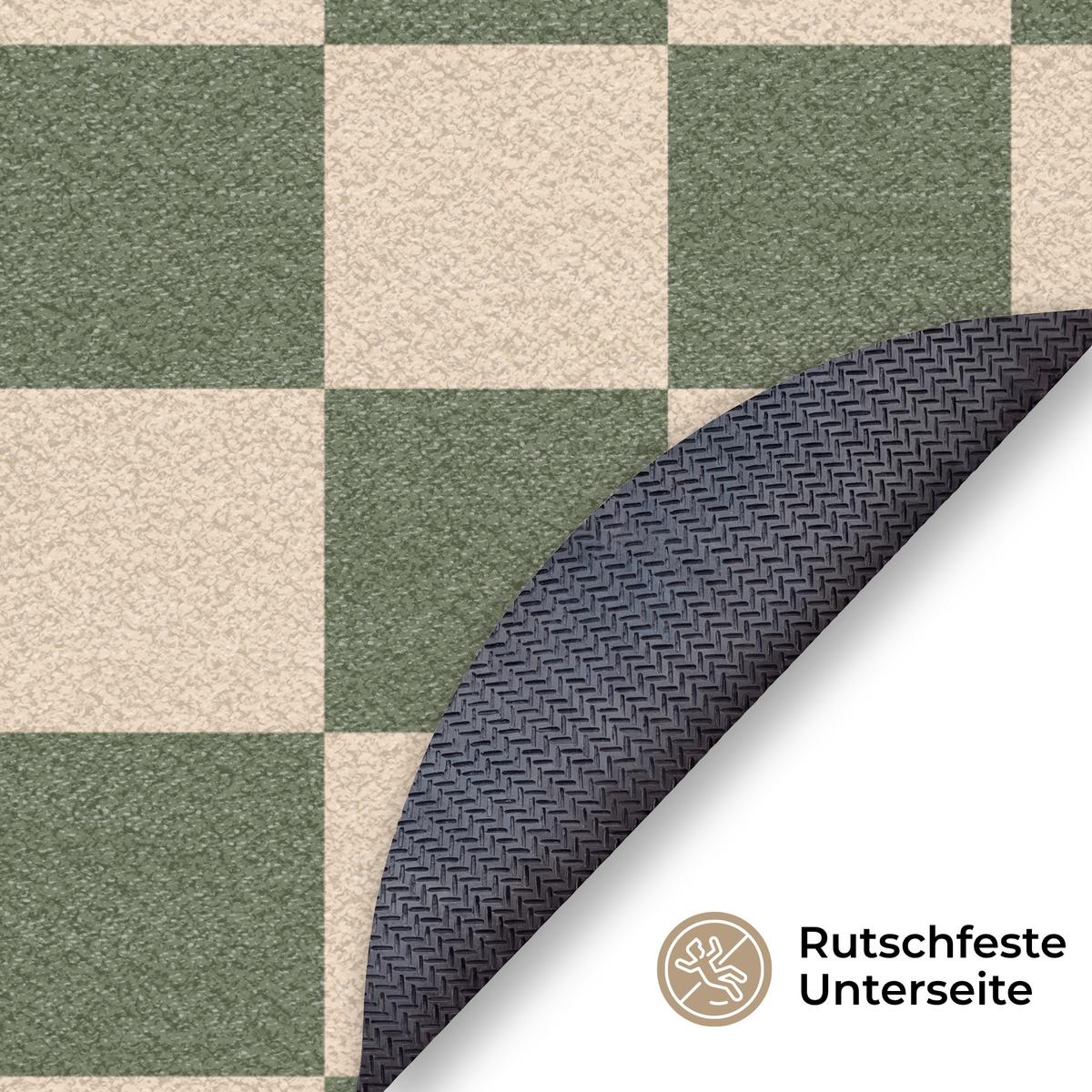 FUSSMATTE Schachbrettmuster - Grün - Beige - Blöcke Flurteppich 120x120 cm - Olivgrün, Kunststoff (120/0.4cm) - MuchoWow