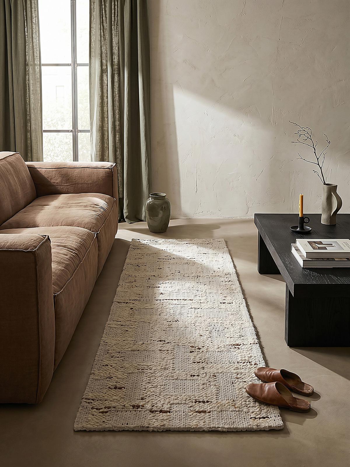 TEPPICH aus Wolle handgewebt ELIN in Natur, geometrisch, 80 x 230 cm - Beige, Textil (230/80cm) - KADIMA DESIGN