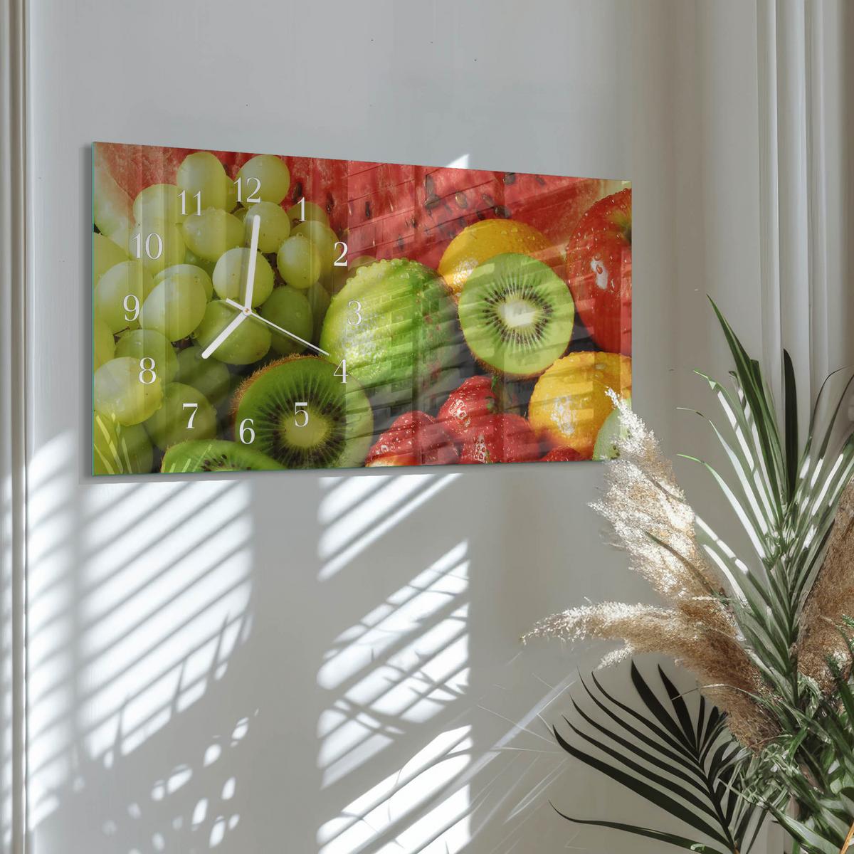 WANDUHR aus Glas 60x30 cm - Obst - Grün, Glas (60/30/0.4cm) - TULUP