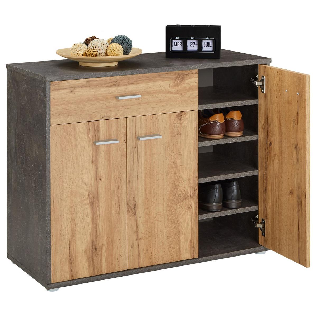 SCHUHSCHRANK DEUSTO Beton dunkel/Wotan Eiche - Dunkelgrau/Eiche Wotan, Holzwerkstoff (88/70/35cm) - CARO-Möbel