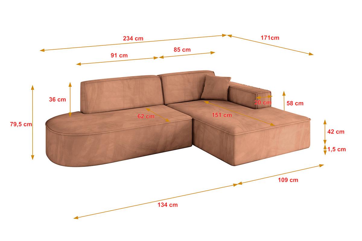 ECKSOFA Ottomane Rechts IREA-L1-v4 - 234x171x79 cm Koralle - Koralle, Holzwerkstoff/Textil (171/234cm) - ALTDECOR
