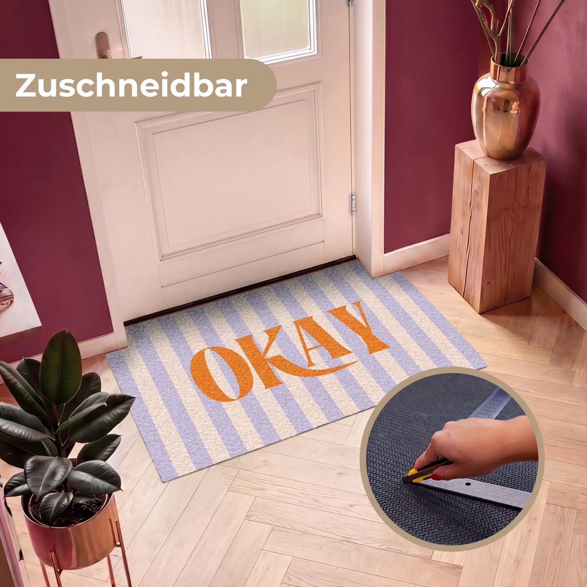 FUSSMATTE Lila – Orange – Streifen – Okay 120x80 cm - Flieder, Kunststoff (120/0.4cm) - MuchoWow