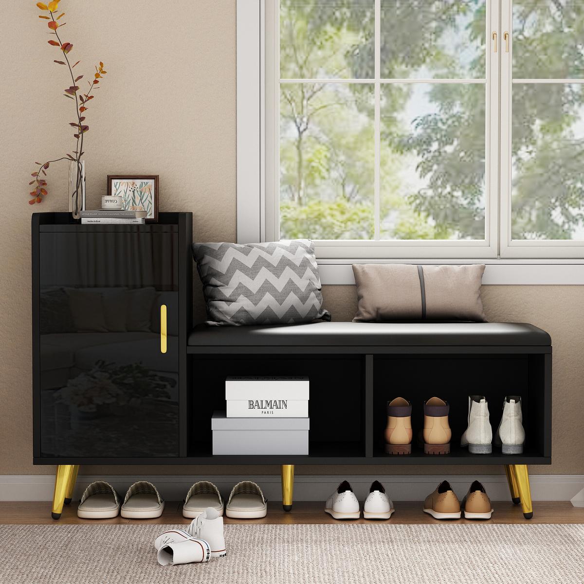 SCHUHSCHRANK Schwarz 120/35/71.5 CM - Schwarz, Holzwerkstoff (35/72/120cm) - Urban Meuble