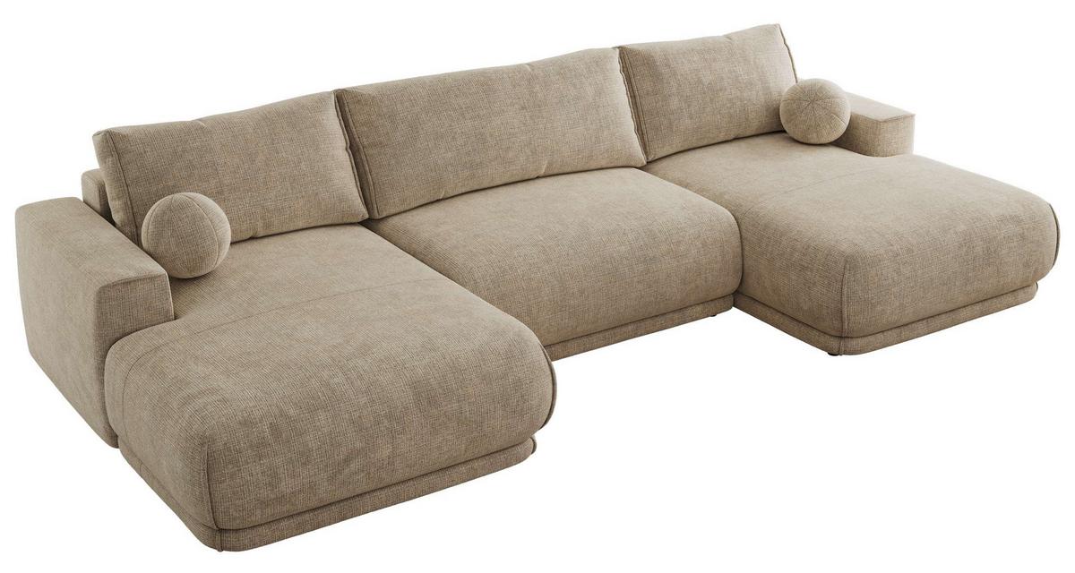 WOHNLANDSCHAFT RINA U Beige Schenille grob gewebt - Beige/Schwarz, Kunststoff/Textil (360/85/170cm) - MKS