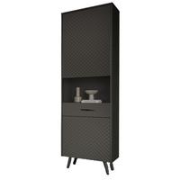 VITRINE grau matt 58 x 195 cm, Vitrinenschrank mit Struktur - Schwarz/Grau, Glas/Holzwerkstoff (58/195/37cm) - Inn.Furn