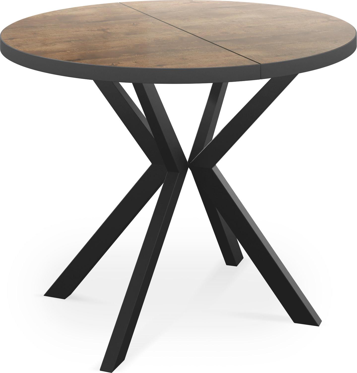 ESSTISCH Vincento runder ausziehbar, Lefkas Eiche 100-180/100/76 cm - Alteiche/Schwarz, Holzwerkstoff/Metall (100/180/76cm) - WFL GROUP