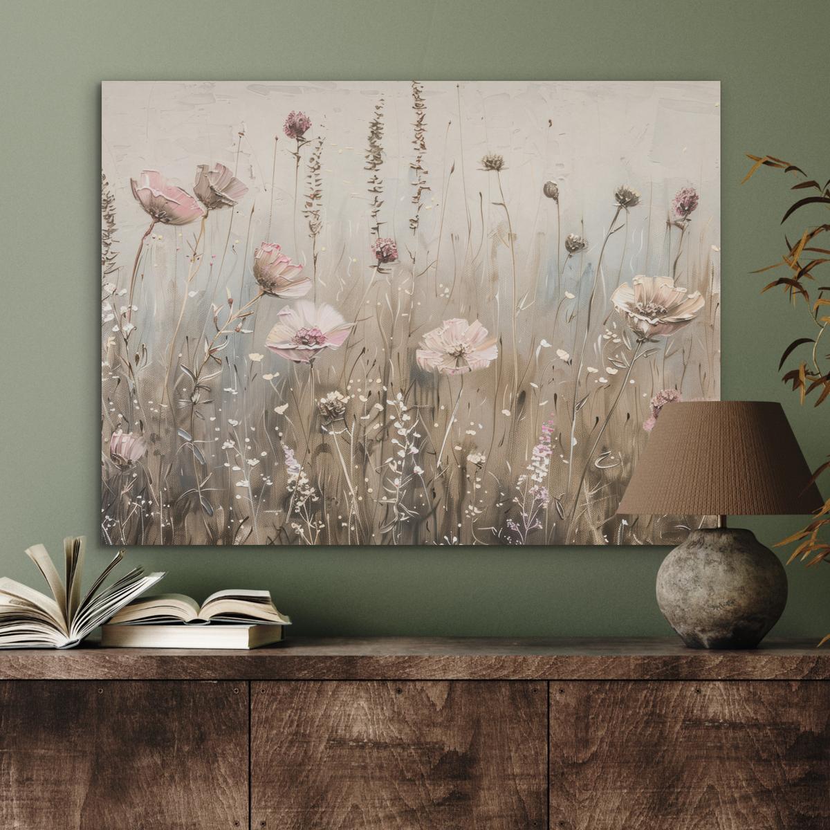 AKUSTIKBILD Blumen - Rosa - Modern - Beige Gemälde 80x60 cm - Beige, Kunststoff (80/60/0.9cm) - MuchoWow