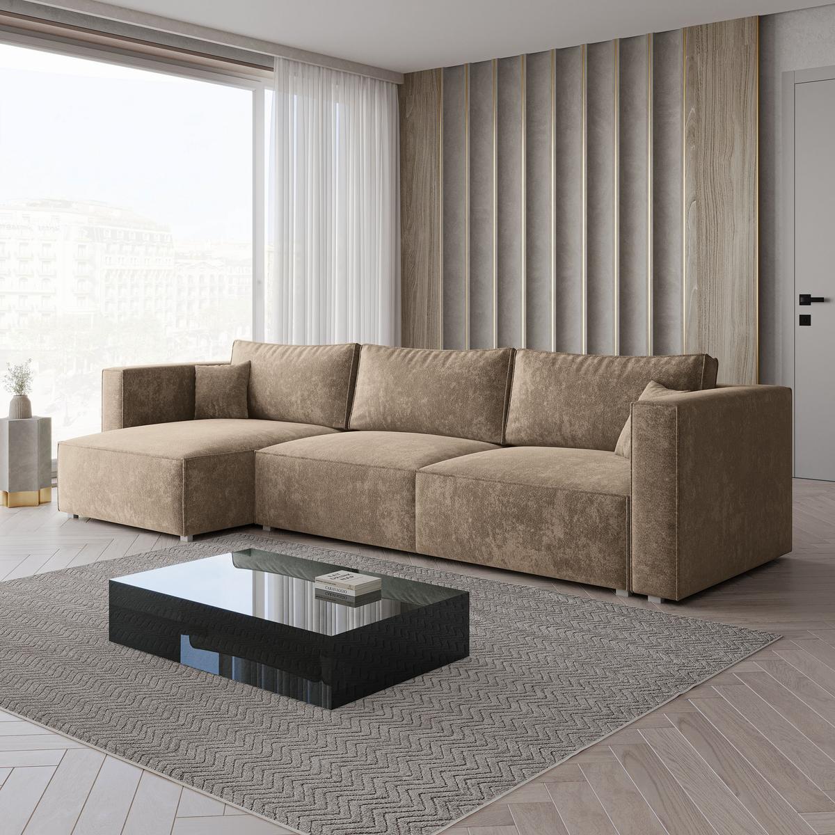 ECKSOFA TOLMO LM Beige Chenille mit Schlaffunktion - Beige, Holzwerkstoff/Textil (347/148cm) - MASSENO