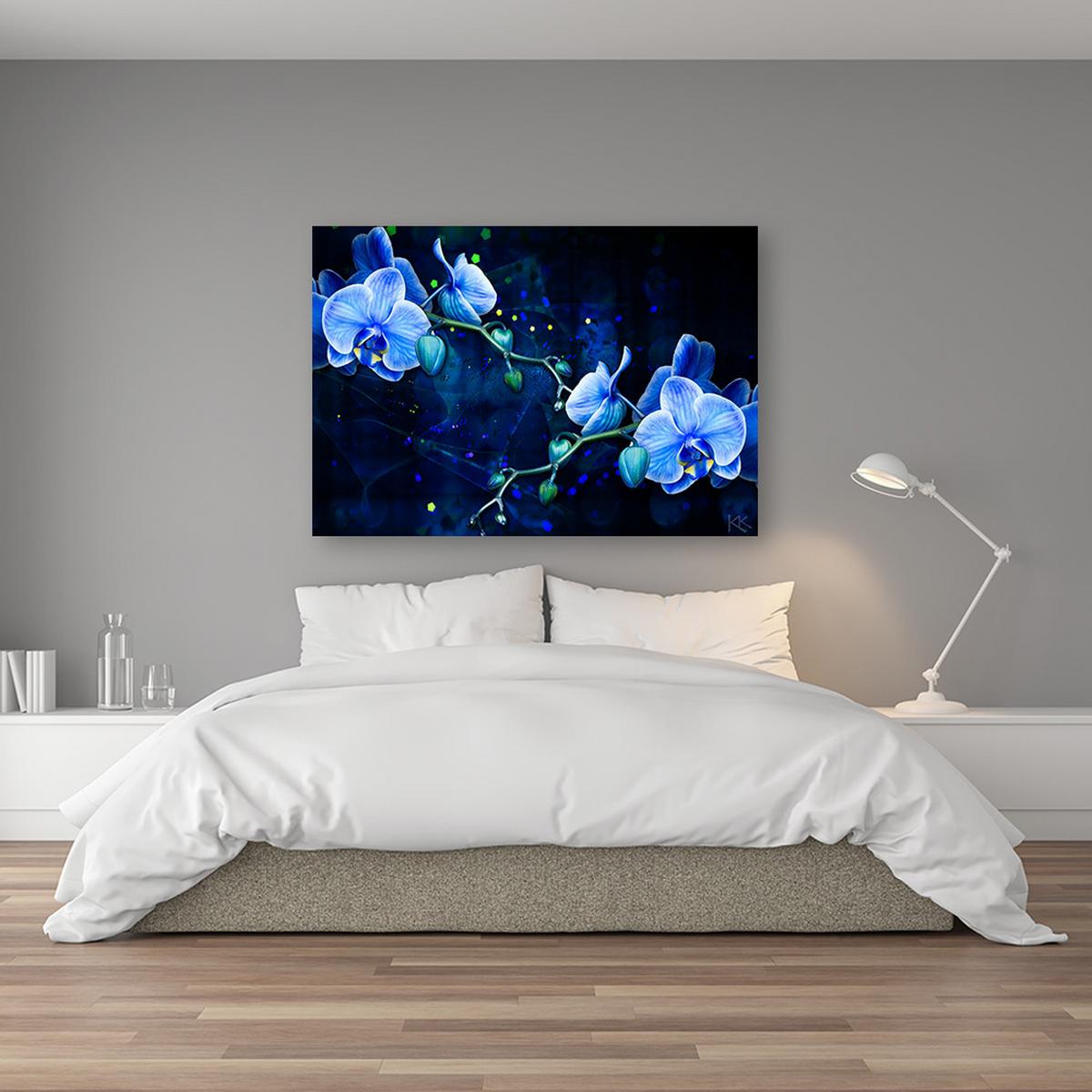 WANDBILD blaue orchideenblume - Blau, Textil (60/40cm) - Feeby