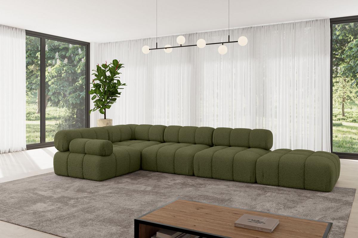 ECKSOFA modulares Sofa Felto-L2 - 380x190x70 cm Grün Bouclé - Grün, Holzwerkstoff/Textil (380/190cm) - ALTDECOR
