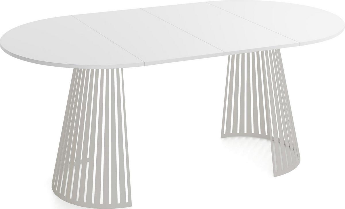 ESSTISCH Naro rund ausziehbar mit Lamellen-Metallgestell in Grau-Beige, Weiß 120-200/120/76 cm - Kaschmir/Weiß, Holzwerkstoff/Metall (120/196/76cm) - WFL GROUP