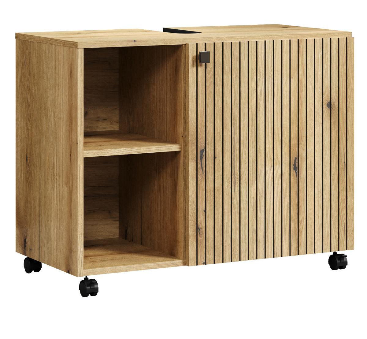 WASCHBECKENUNTERSCHRANK Evoke Eiche 80 cm, Badschrank auf Rollen - Eichefarben/Schwarz, Holzwerkstoff/Kunststoff (80/64/42cm) - Top.Furn
