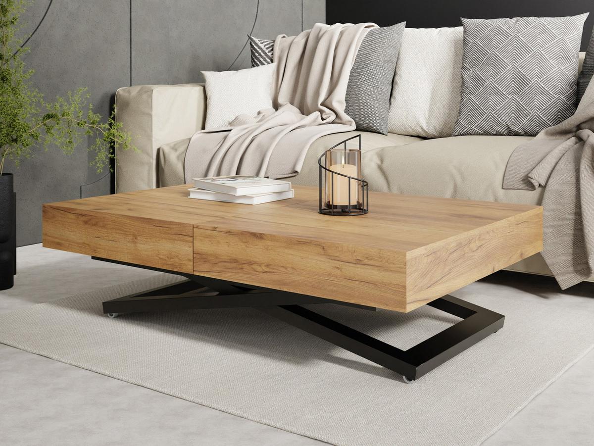 COUCHTISCH Cavetta U höhenverstellbar ausziehbar, Craft Eiche 120-200/80/27-76 cm - Eiche Wotan/Schwarz, Holzwerkstoff/Metall (80/200/76cm) - WFL GROUP