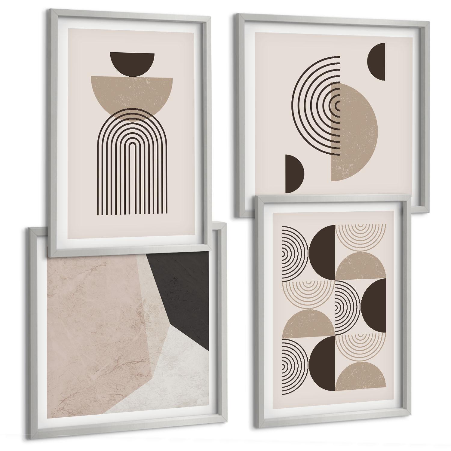 BILDER SET 4er Set - 50x50 cm & 40x60 cm Silberner Rahmen - Abstrakte geometrische Muster - Silberfarben, Kunststoff (50/50cm) - TULUP