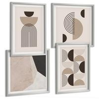 BILDER SET 4er Set - 50x50 cm & 40x60 cm Silberner Rahmen - Abstrakte geometrische Muster - Silberfarben, Kunststoff (50/50cm) - TULUP