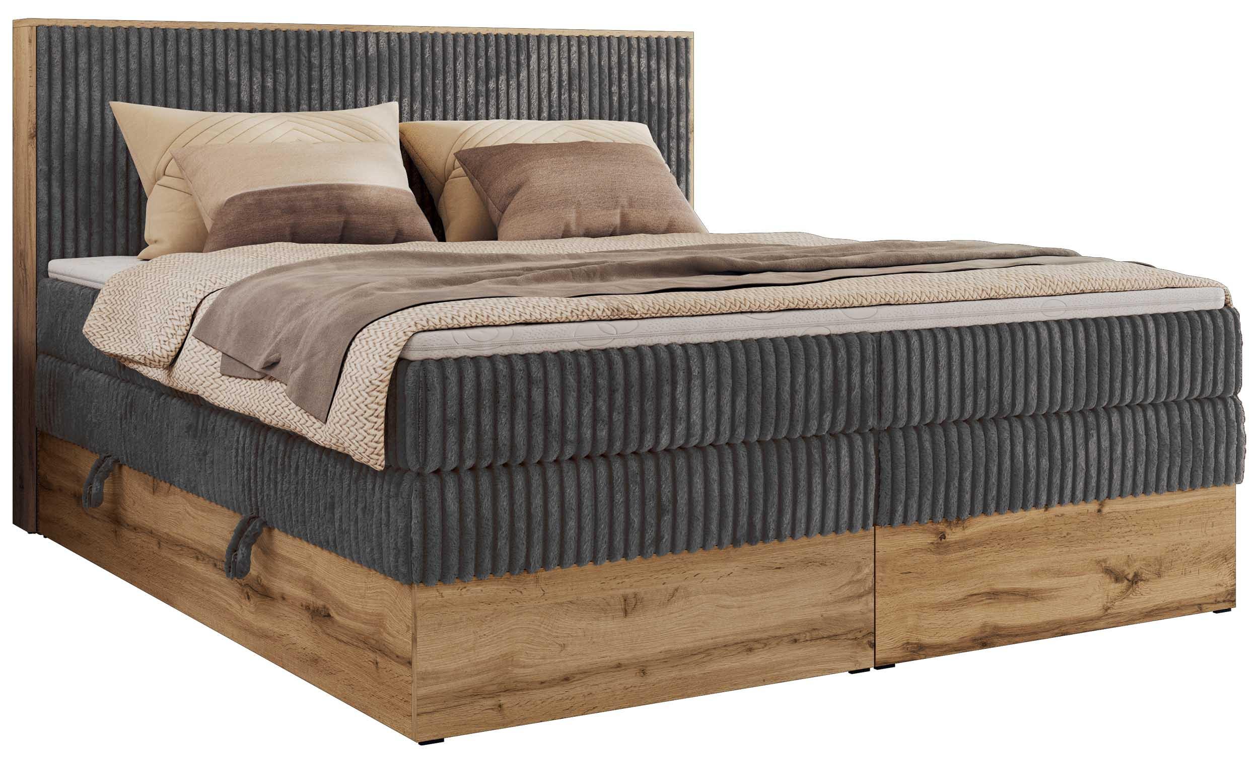 BOXBETT WOOD CLASSIC KING 200/200 - Grau Cord - H3 - Grau, Textil (200/200cm) - MKS