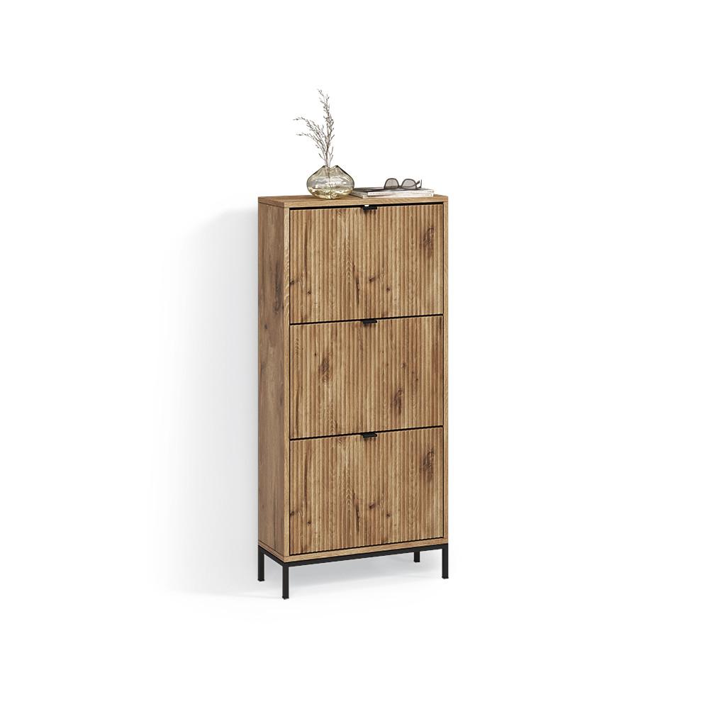 SCHUHKIPPER Aterno Viking Oak 60 x 130 cm mit 3 Klappschubladen - Eichefarben, Holzwerkstoff (60/130/24cm) - Livinity®