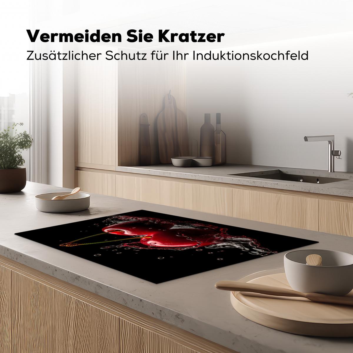 HERDABDECKPLATTE Kirsche - Rot - Frucht - Wasser - Schwarz Ceranfeldabdeckung 76x51.5 cm - Kirschrot, Kunststoff (76/51.5/0.2cm) - MuchoWow