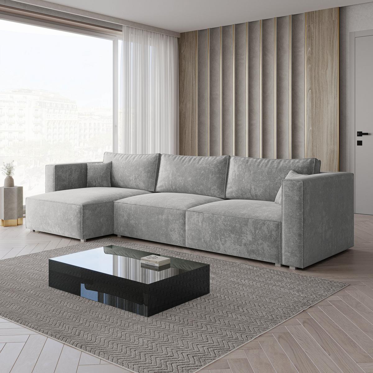 ECKSOFA TOLMO LM Hellgrau Chenille mit Schlaffunktion - Hellgrau, Holzwerkstoff/Textil (347/148cm) - MASSENO