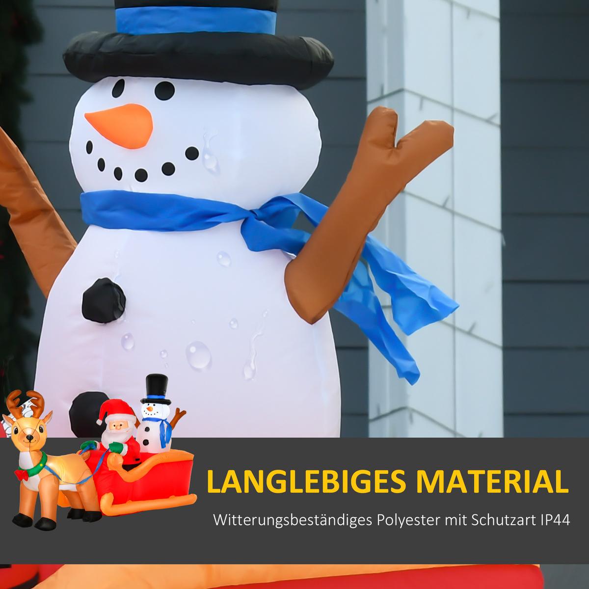 AUFBLASBARER Weihnachtsmann auf Schlitten mit Schneemann LED Polyester - Multicolor, Kunststoff (80/128/200cm) - HOMCOM
